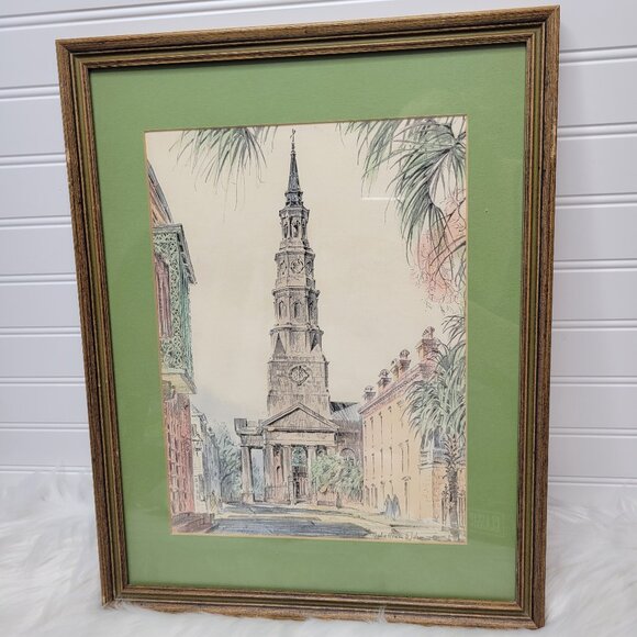 Julia Homer Wilson Other - RARE Julia Homer Wilson Framed Lithograph St. Philip's Church Charleston S.C.